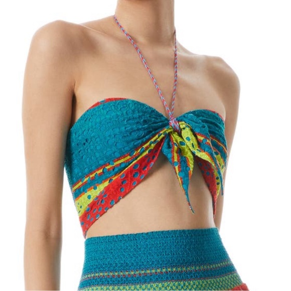 NWT! Alice + Olivia Livia Cotton Eyelet Halter Crop Top CABO STRIPE MULTI Size 0